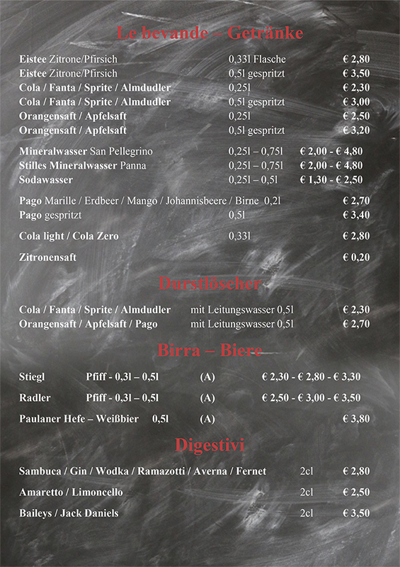 Getränkekarte Ristorante Pizzeria Bella Italia Seite 4