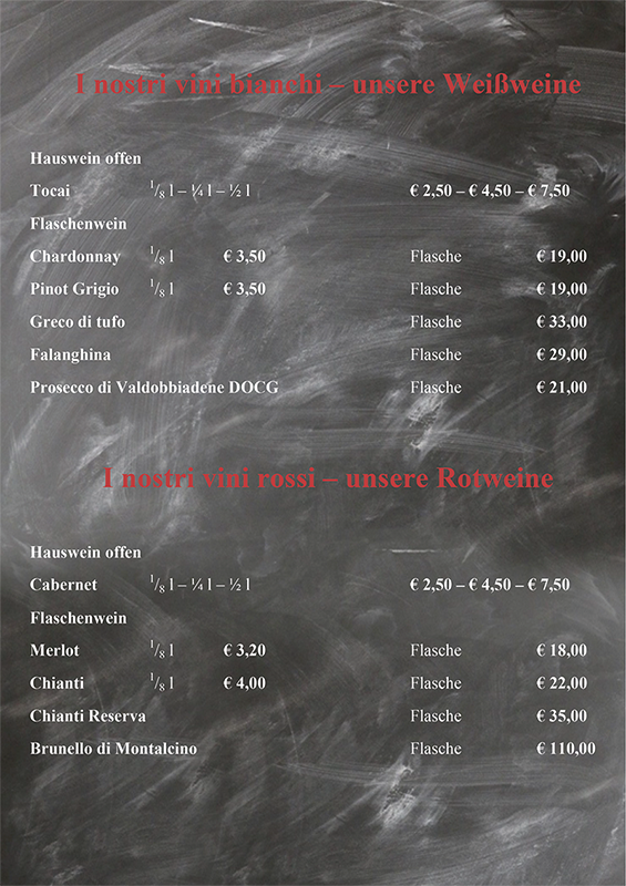Getränkekarte Ristorante Pizzeria Bella Italia Seite 3